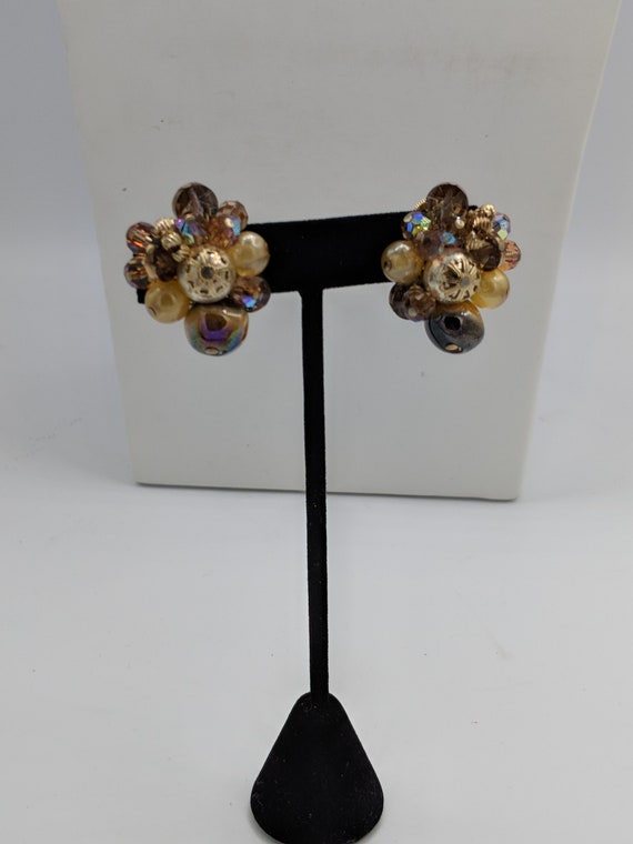 1940's Gem and Pearl Cluster Earrings - image 1