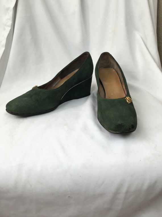 1940's Green Suede Wedges sz 7