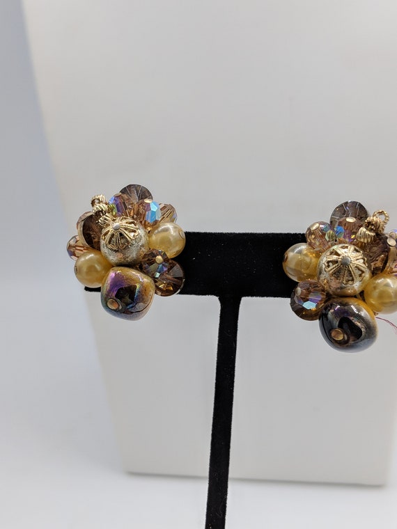 1940's Gem and Pearl Cluster Earrings - image 3