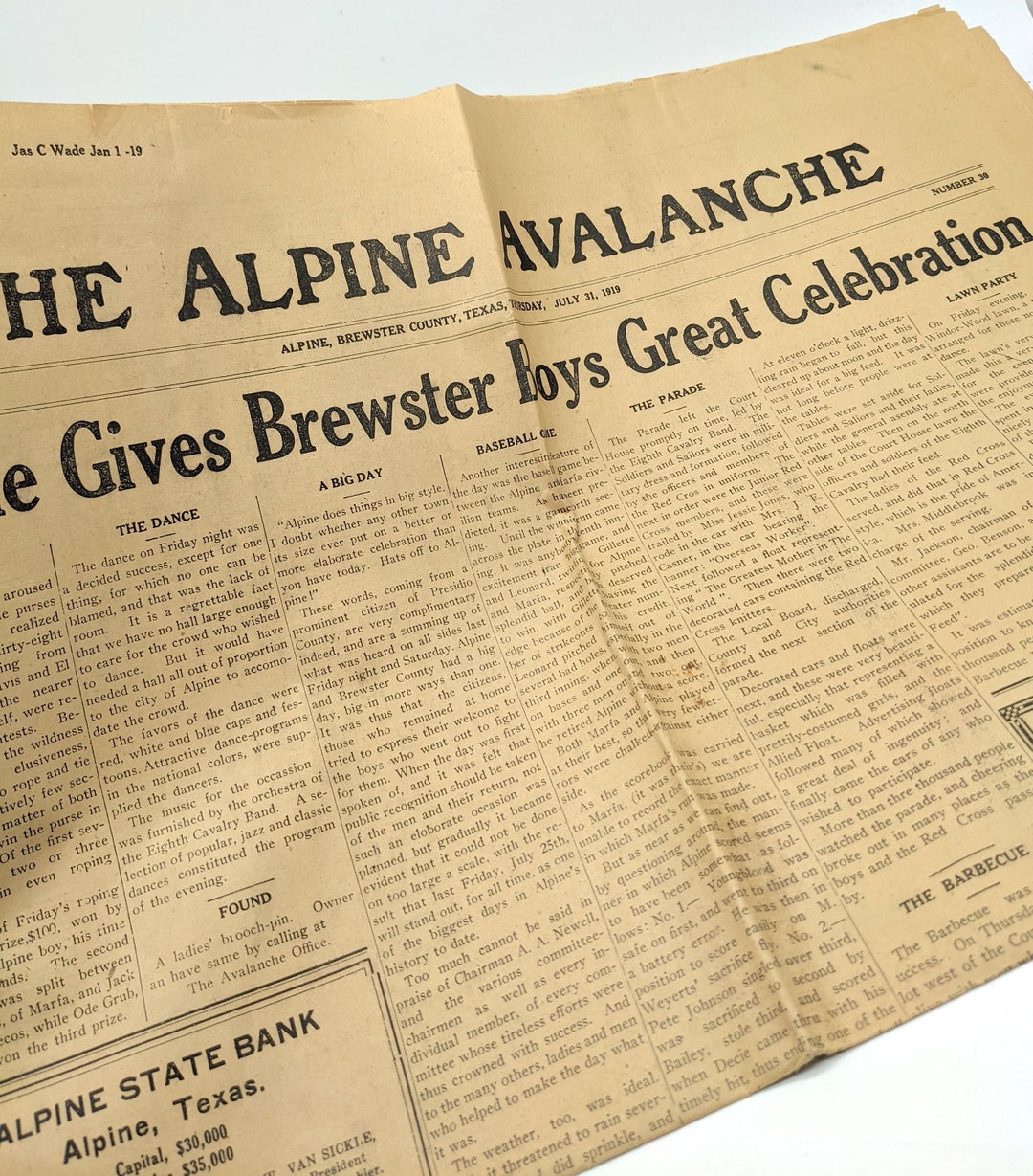 Alpine Avalanche Newspaper July 1919 Etsy