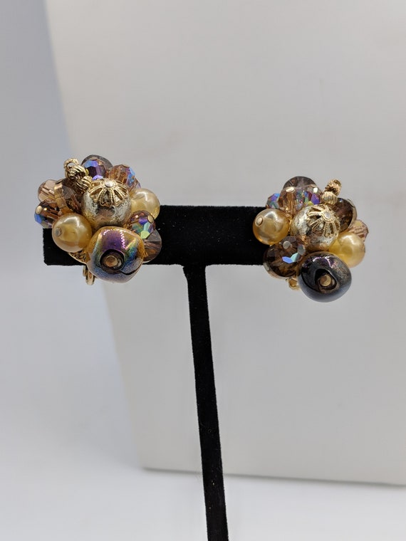 1940's Gem and Pearl Cluster Earrings - image 2