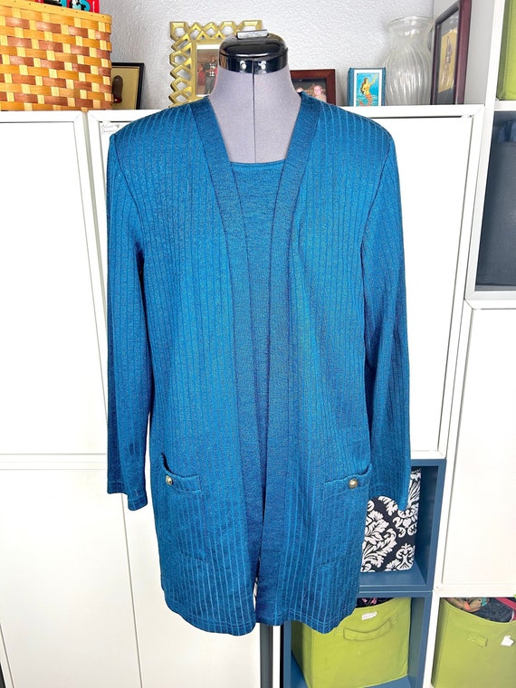 1990's 2-in-1 Teal Cardigan Tunic Top sz XL