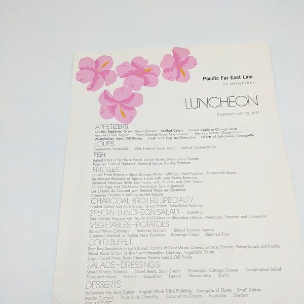 1977 SS Monterey Lunch Menu