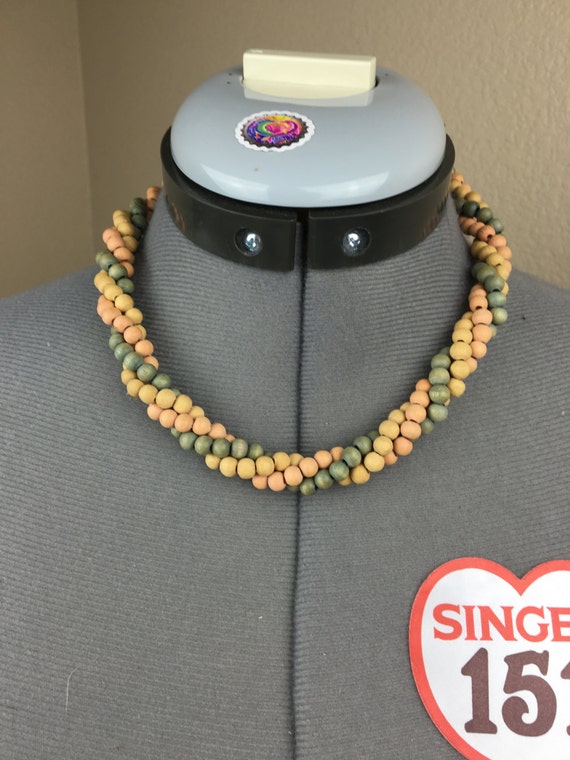 60's Twist Beaded Cork Necklace - image 1