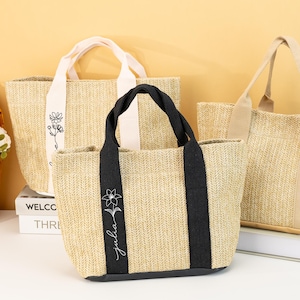 Personalised Beach Straw Bags,Bridesmaid Bag,Bridal Shower Bag,Birth Flower Tote Bag,Beach Bag Bachelorette,Wedding Gift,Bridesmaid Proposal