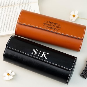 Personalised Leather Watch Case for 3 Watches,Luxury Watch Roll,Travel Watch Roll,Watch Box Organizer,Groom Gift,Gift for Him,Christmas Gift