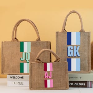 Personalised Shadow Monogram Beach Jute Bag,Wedding Bridesmaid Gift,Custom Jute Carryall Bag,Bridal Party Bag,Girls Trip Gift,Shopping Bag