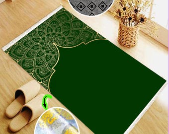 Personalize Velvet Silk Turkish Prayer Rug With Leather Backing, Non slip Name Embroidery Prayer Mat, Islamic Gift Praying Carpet
