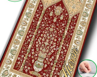 Personalized Foam Padded Prayer Rug – Soft Turkish Sajadah, Custom Embroidered Muslim Prayer Mat, Perfect Islamic Gift for Daily Prayers