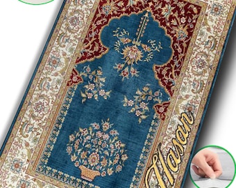 Personalized Foam Padded Prayer Rug – Soft Turkish Sajadah, Custom Embroidered Muslim Prayer Mat, Perfect Islamic Gift for Daily Prayers