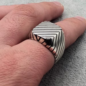 Modern Geometric 925 Sterling Silver Ring, Minimalist Men&#39;s Silver Statement Ring, Handmade Gift for Him