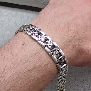 Men Silver Thick Bracelet , Handmade Engraved Bracelet , Silver Thick Bracelet, Heavy Link Chain Bracelet , Father Day, 925k Sterling Silver