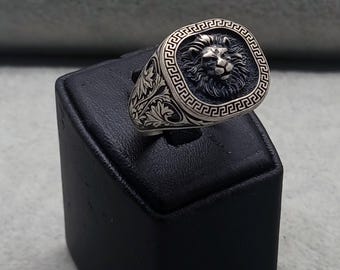 Lion 925 Sterling Silver Handmade Ring Best Friend Gift,Oxidized Silver Lion Ring, African Lion Boho 925 Sterling Silver Ring Gift for Dad