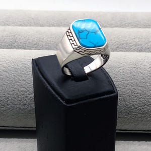 Silver Turquoise Ring , Minimal Turquoise Ring , Turquoise Signet Ring , Classic Round Turquoise Ring , Natural Gemstone Ring , 925 Silver