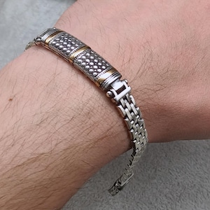 925 Sterling Silver Men&#39;s Woven Chain Bracelet with Textured Bali Design and Oxidized Details – Bold and Elegant Gift