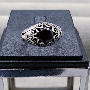 Men&#39;s Black Onyx Ring, Wedding Ring for Men, Round Onyx Ring, Minimalist Ring, 925 Sterling Silver Ring, Gift for Men
