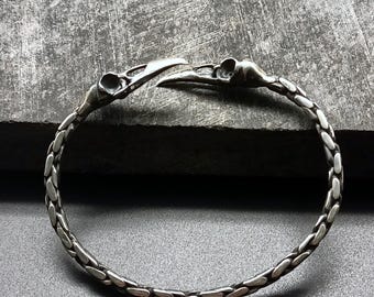 酸化加工スターリングシルバーカフブレスレット：手作りのトライバル