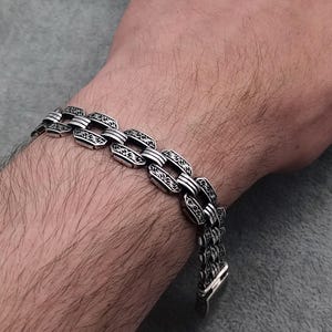 Men's Sterling Silver Byzantine Chain Bracelet | 925 Silver Handmade Bracelet | Vintage Style Biker Jewelry Gift for Him
