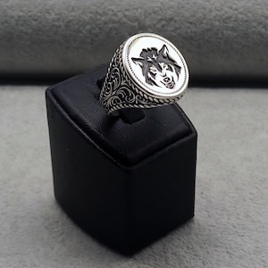 925 Sterling Silver Wolf Signet Ring - Handmade Animal Head Jewelry