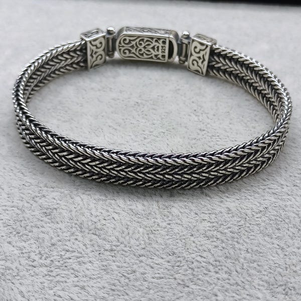 Engraved Paisley Sterling Silver Chain Bracelet - Handmade Men's Bangle