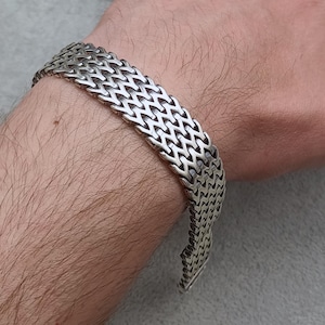 925 Sterling Silver Woven Chain Bracelet for Men, Thick Solid Silver Bracelet, Handmade Gift Jewelry, Not Adjustable, Bold Design