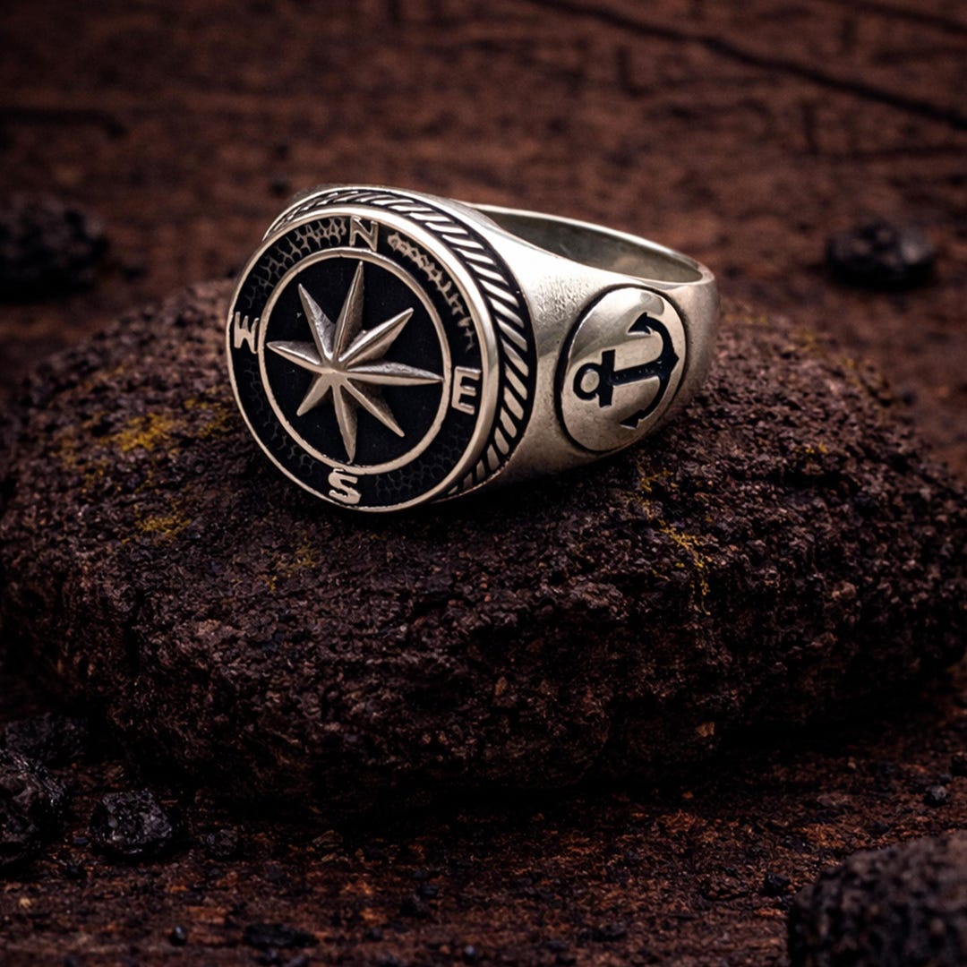 Handmade 925 Sterling Silver Compass Ring, Nautical Signet - Etsy