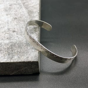 Sterling Silver Cuff Bracelet - 925 Silver Handmade Greek Key Pattern Bangle - Unisex Adjustable Vintage Bracelet Gif
