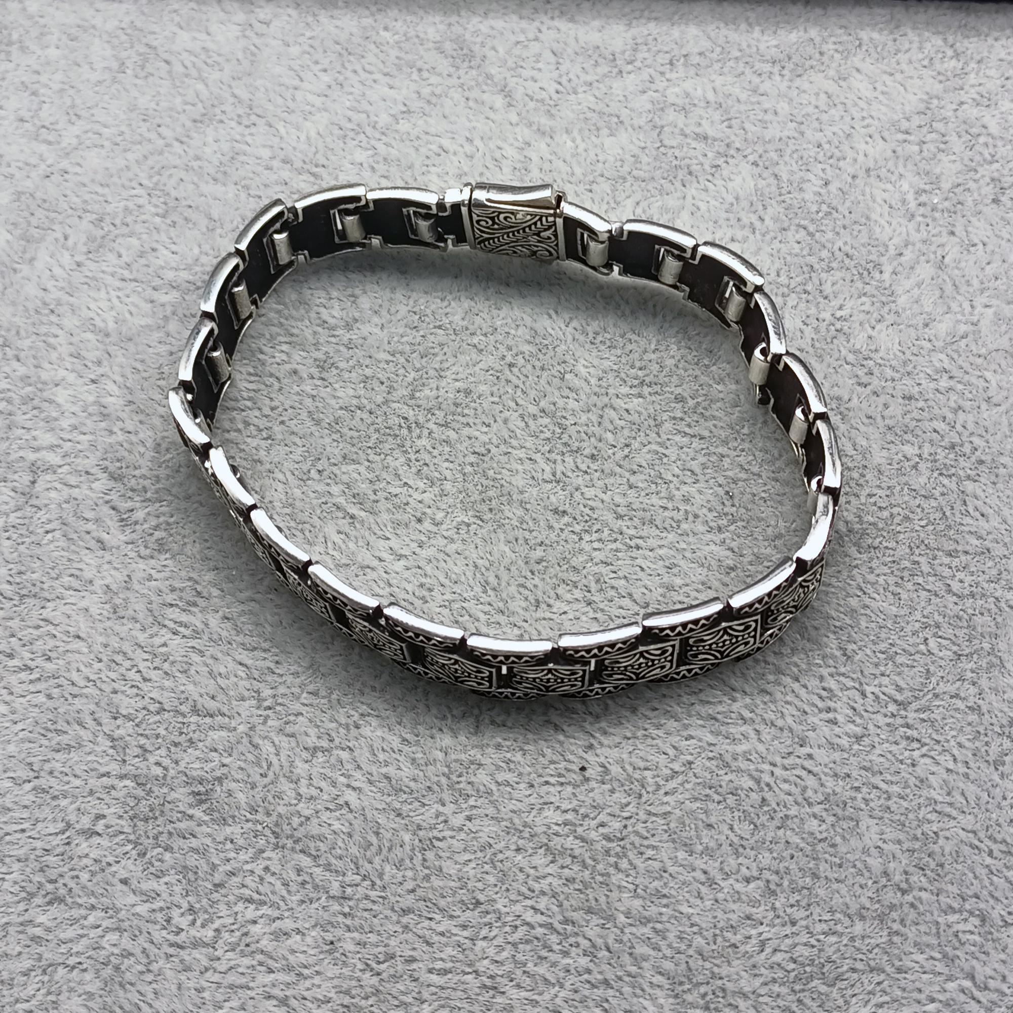 Handmade Sterling Silver Tribal Link Bracelet: Gothic Ethnic Chain