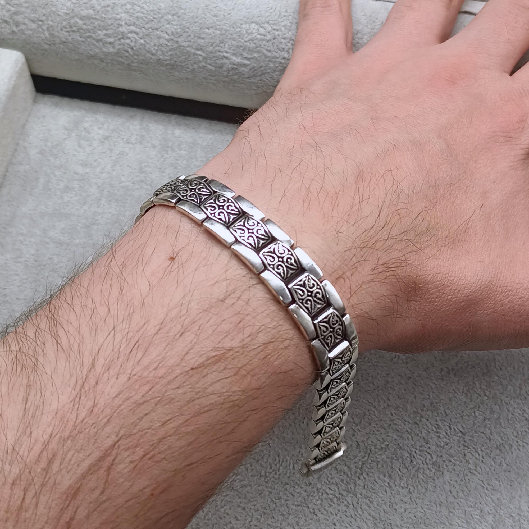 ハンドメイドの刻印入り925スターリングシルバーブレスレット、ヘビー