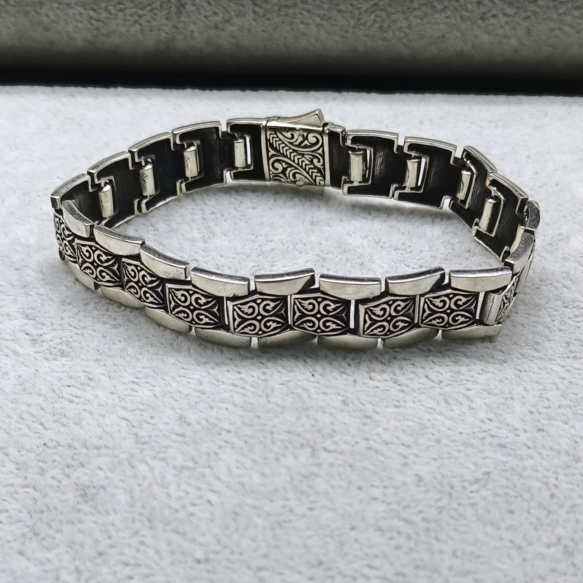 ハンドメイドの刻印入り925スターリングシルバーブレスレット、ヘビー