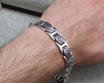 シルバー925カーブリンクブレスレット、シルバーメンズキューブ 