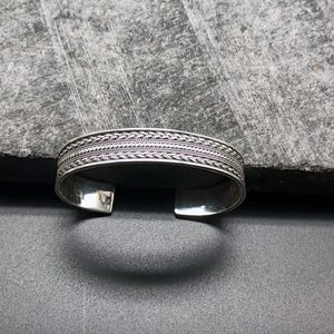 Handmade 925 Sterling Silver Braided Cuff Bracelet, Vintage Style Boho Bangle, Adjustable Silver Bracelet for Men and Women