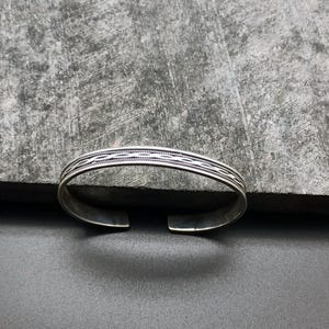 Sterling Silver Cuff Bracelet – Handmade 925 Silver Bangle with Etched Details – Minimalist Unisex Jewelry Gift