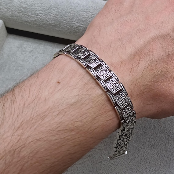アクセサリー Tribal link chain bracelet silver 925 925 Sterling Silver Tribal Link Bracelet for Men – Handmade