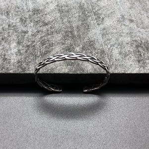 Herren Armband, Silber verstellbar Manschette Armband, Strickmuster Herren Armband, Vatertagsgeschenk, Männer Geschenk, 925k Sterling Silber