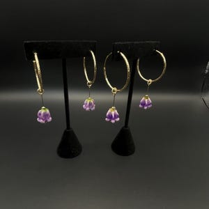 Crown Flower Collection - Drop Dangle Crown Flower on 14k Gold Plated Hoop Earrings