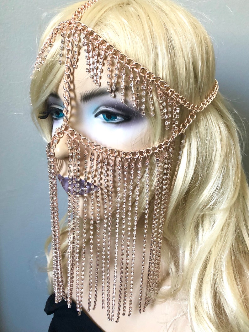 Orville Peck Mask INS Fashion Multilayer Rhinestone Cross Fringe