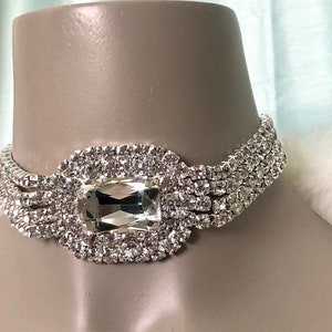 bold rhinestone large gem choker necklace jewelry bride wedding prom rectangle pave crystal