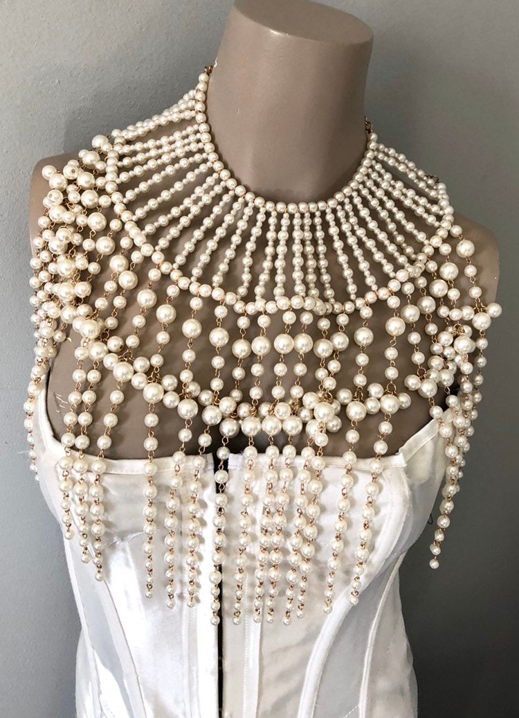 Stunning pearl collar necklace bib bridal body jewelry wedding Etsy