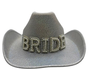 Bride cowboy hat pearl bead gem rhinestone white wedding