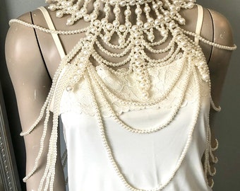 Pearl shoulder chain body jewelry bride ivory cream wedding