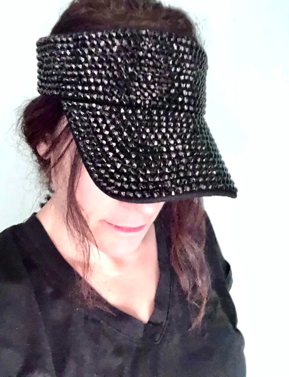 Rhinestone Sun Visor Summer Hat Black Gem - Etsy display picture 1