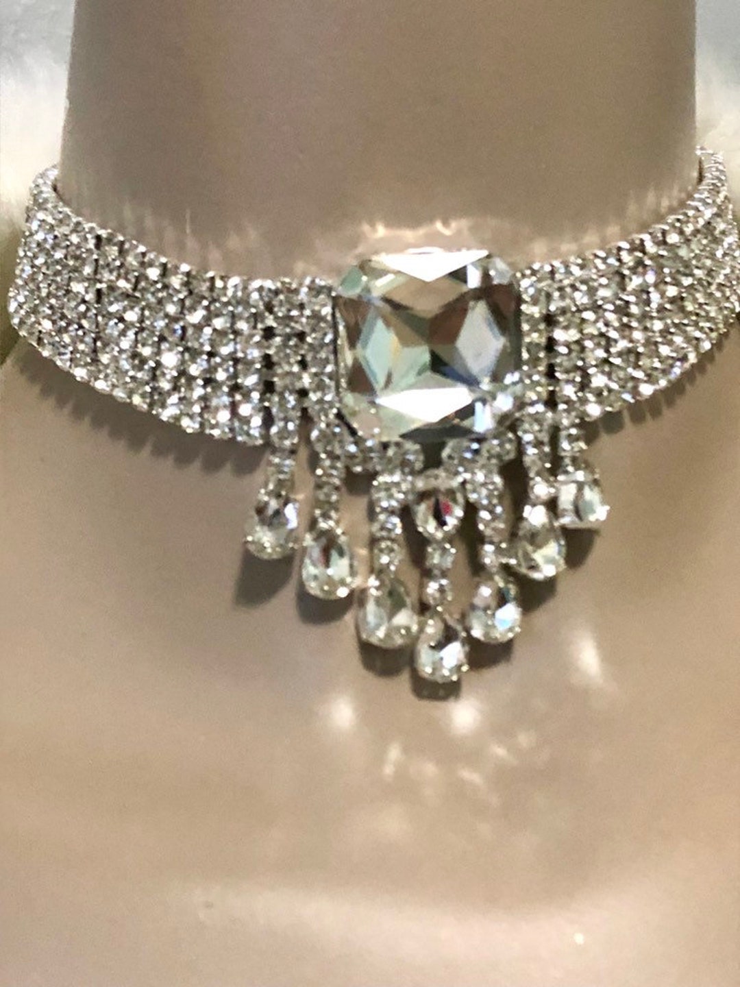 Rhinestone Choker Necklace Chain Crystal Bridal Wedding Jewelry Square ...