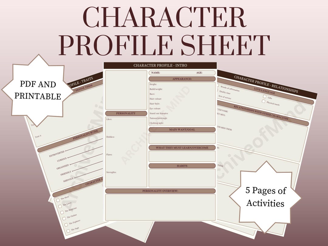 Character Profile Workbook Writing Template for Character Design ...