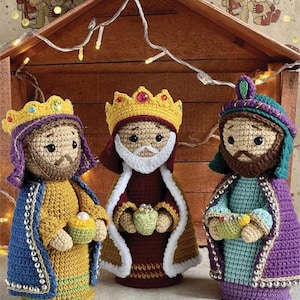 Haakpatroon kerststal – amigurumiset drie wijze mannen – pdf-patroon kerstkoningpoppen – feestelijke gehaakte doe-het-zelfdecoratie