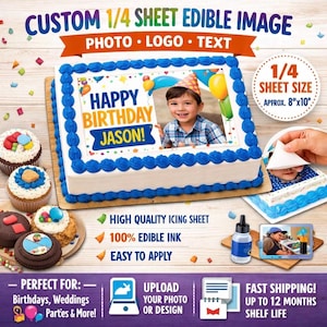 Custom Edible 8.5x11 1/4 Sheet - 1/2 Sheet-(High Resolution Prints) Flex-Frost Sheets, Gold & Silver Shimmer Sheets