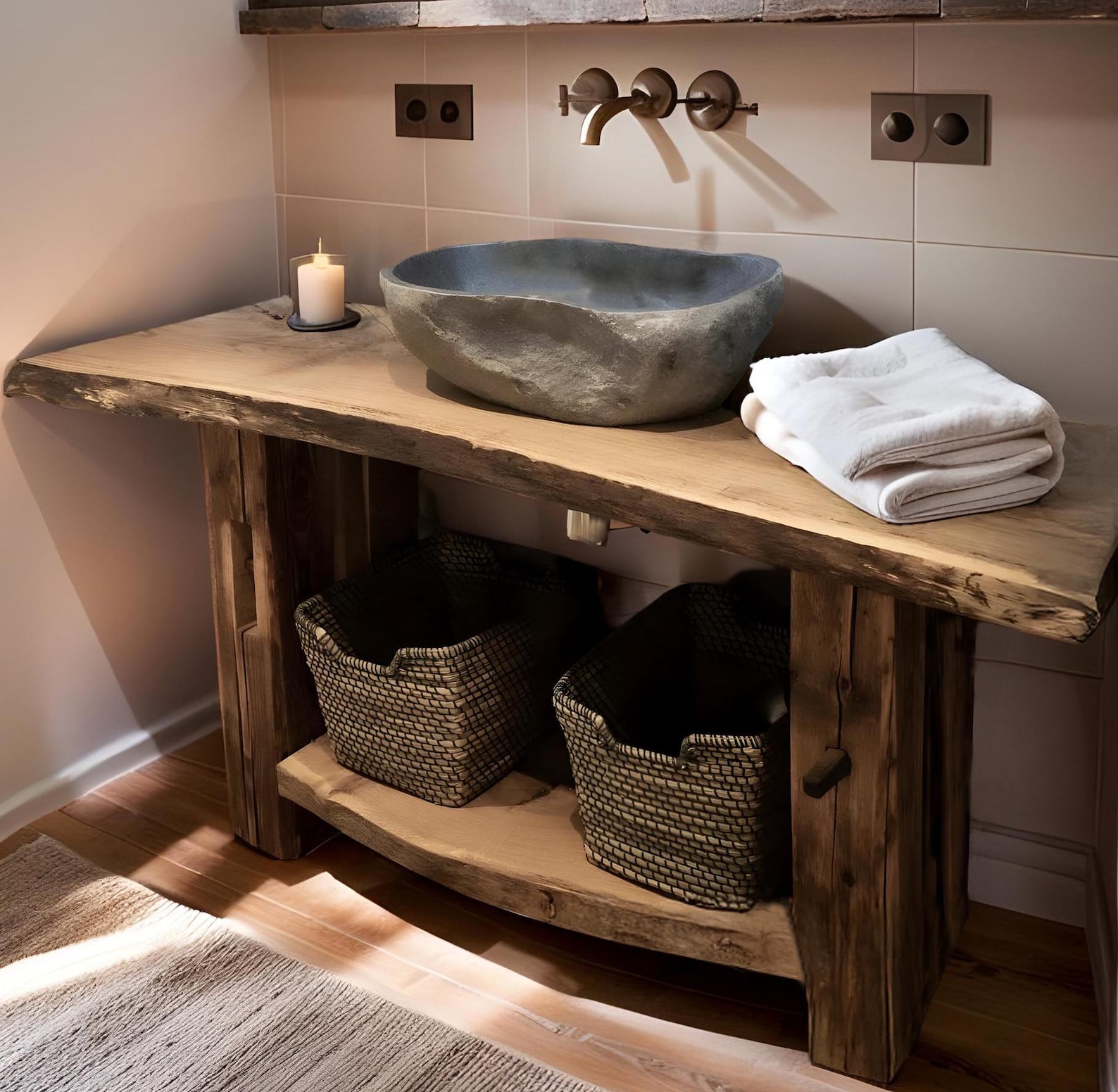 Wooden Rustic Live Edge Bathroom Vanity – Handcrafted Unique Solid Wood ...