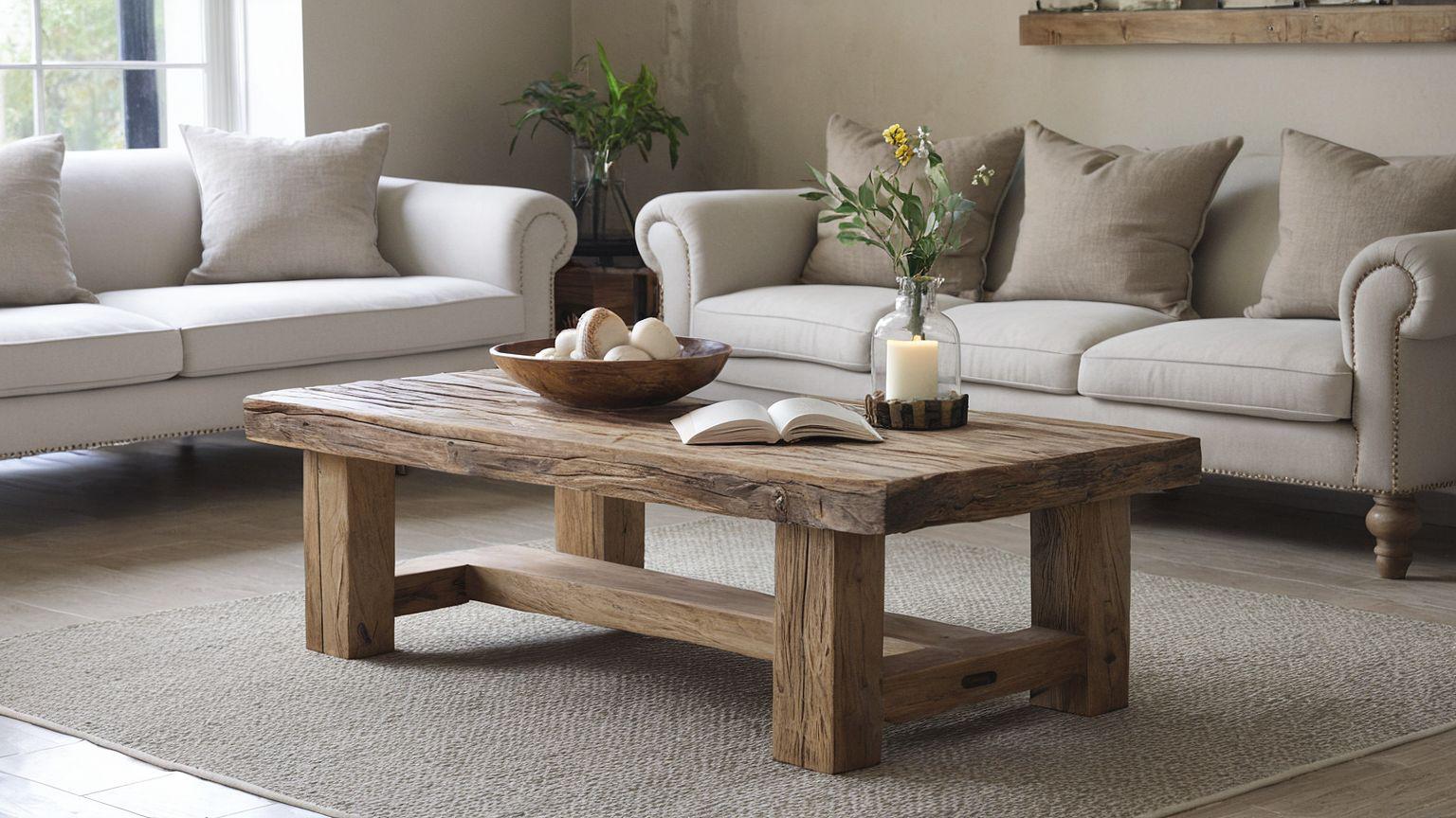 Rustic Wooden Coffee Table – Solid Handmade Farmhouse Decor, Round or ...