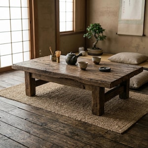 Rustic-Style Wooden Coffee Table – Solid Handmade Farmhouse Decor, Round or Rectangular Living Room Accent