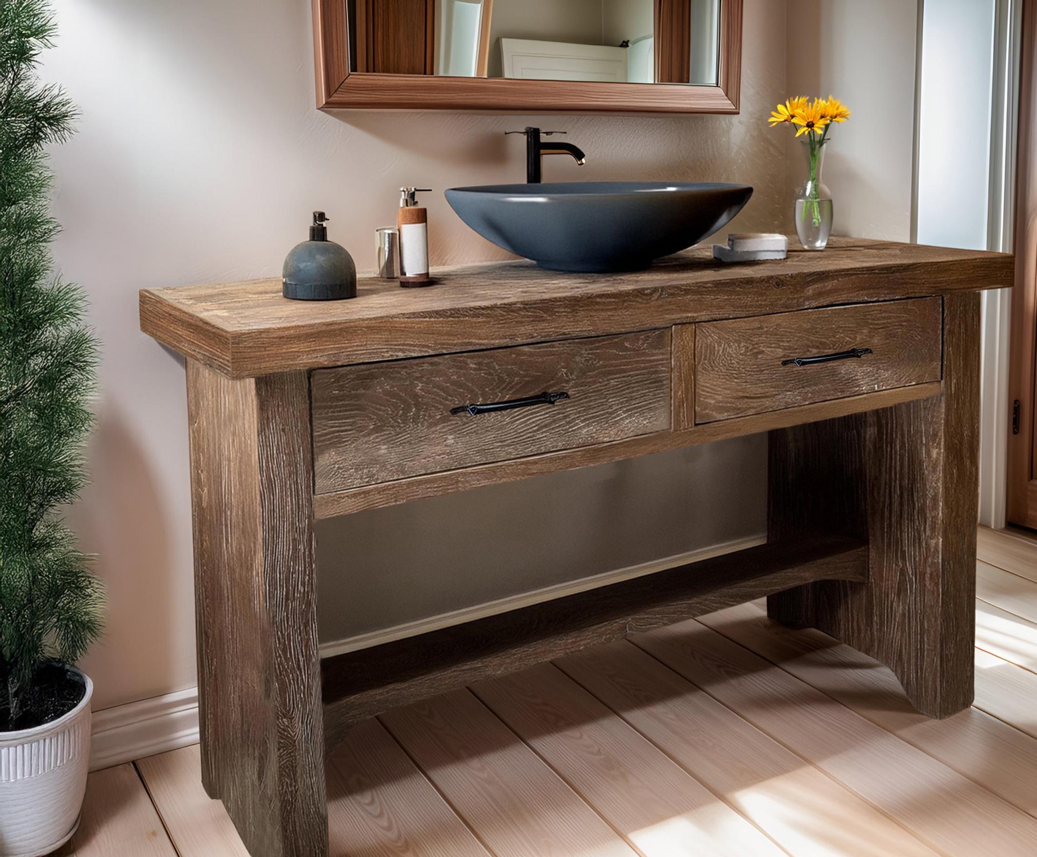 Wooden Rustic Live Edge Bathroom Vanity – Handcrafted Solid Wood ...